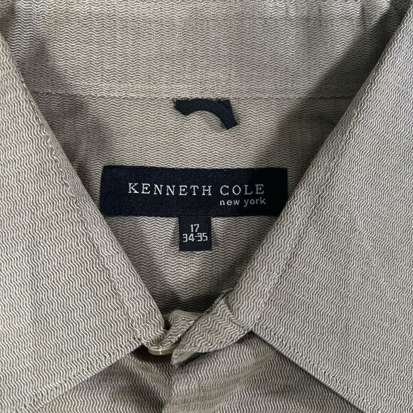 Kenneth Cole Men's Button Down Shirt Size 17 34/35 Beige Long Sleeve - Picture 6 of 6